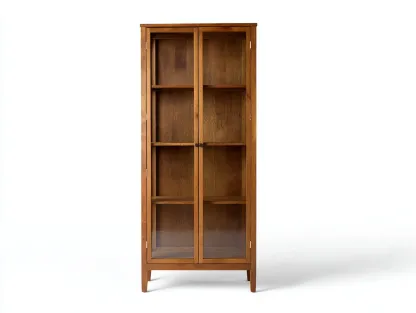 Vitrinenschrank aus Holz und Glas 92 x 40 x 192 cm - walnussfarben/transparent - mit 2 Glastüren und 4 Ablagefächern - für das Wohnzimmer - modern klassisch-Javexlyhaven