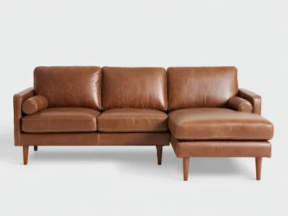 Ecksofa Kunstleder 240 x 158 x 84 cm braun für Wohnzimmer - modern mit Chaiselongue und Holzfüßen-Javexlyhaven