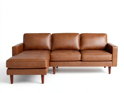 Ecksofa Kunstleder 250 x 155 x 84 cm - cognacbraun - für Wohnzimmer - modern mit Chaiselongue und Holzfüßen-Javexlyhaven
