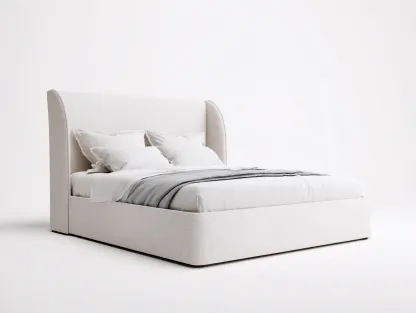 Doppelbett Polsterbett aus Stoff  200 x 180 x132 cm - cremeweiß - für das Schlafzimmer - mit hohem Flügelkopfteil-Javexlyhaven