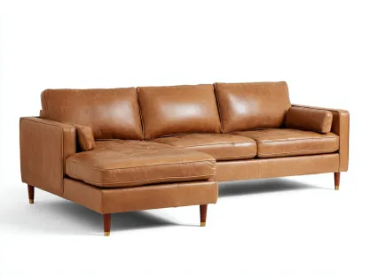 Ecksofa Kunstleder 255 x 158 x 84 cm - camelbraun - für Wohnzimmer - modern mit Chaiselongue und Holzfüßen-Javexlyhaven