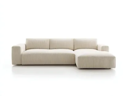 Ecksofa Stoff 260 x 160 x 82 cm - cremeweiß - für Wohnzimmer - modern mit Chaiselongue und vertikaler Struktur-Javexlyhaven