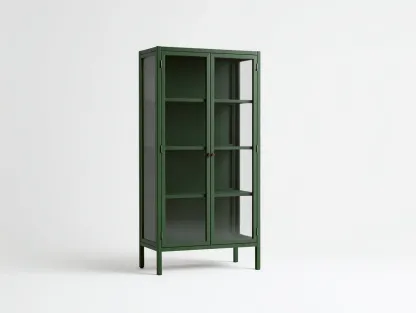 Vitrinenschrank aus Metall und Glas 82 x 38 x 178 cm - dunkelgrün/transparent - mit 2 Glastüren - für das Wohnzimmer - schlichter Stil-Javexlyhaven