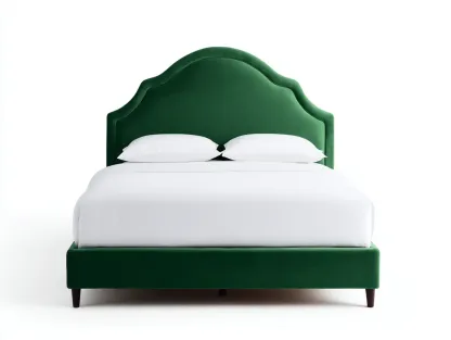 Doppelbett Polsterbett aus Samtstoff  200 x 180 x132 cm - smaragdgrün - für das Schlafzimmer - mit geschwungenem hohem Kopfteil-Javexlyhaven