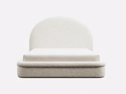 Doppelbett Bouclé-Stoff 200 x 180 x 118 cm - cremeweiß - für Schlafzimmer - modern mit gerundetem Kopfteil-Javexlyhaven