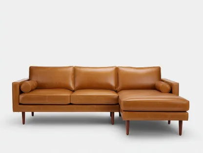 Ecksofa Kunstleder 252 x 158 x 84 cm - cognacbraun - für Wohnzimmer - modern mit Chaiselongue und Holzfüßen-Javexlyhaven