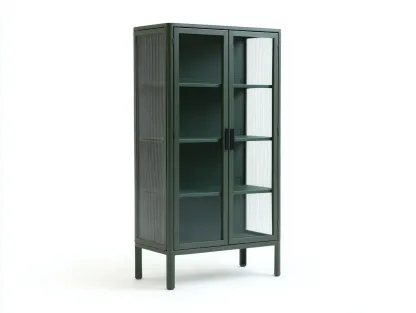 Vitrinenschrank aus Metall und Glas 82 x 38 x 178 cm - dunkelgrün/transparent - für das Wohnzimmer - modern industriell-Javexlyhaven