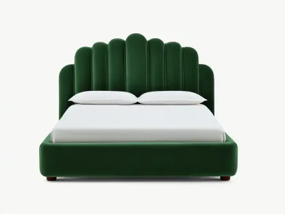 Doppelbett Polsterbett aus Samtstoff  200 x 180 x138 cm - smaragdgrün - für das Schlafzimmer - mit hohem muschelförmigem Kopfteil-Javexlyhaven