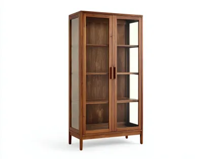 Vitrinenschrank aus Holz und Glas 96 x 42 x 188 cm - walnussfarben/transparent - mit 2 Glastüren - modern zeitlos-Javexlyhaven