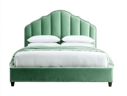 Doppelbett Polsterbett aus Samtstoff  200 x 180 x132 cm - smaragdgrün - für das Schlafzimmer - mit geschwungenem hohem Kopfteil-Javexlyhaven
