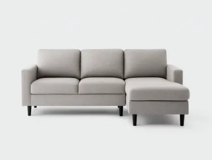 Ecksofa Stoff 225 x 155 x 84 cm - hellgrau/Schwarz - für Wohnzimmer - modern mit Chaiselongue und schwarzen Füßen-Javexlyhaven