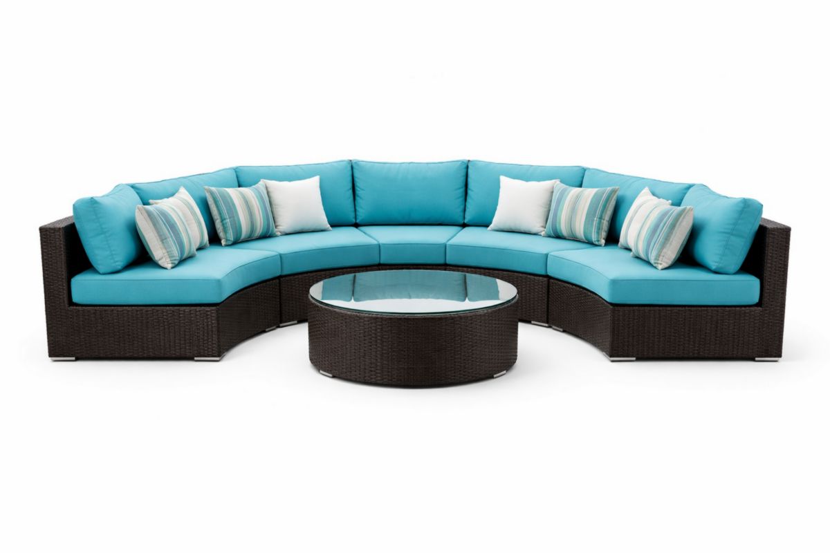 Gartenmöbel-Set Rattan Ecksofa mit Tisch, Blau