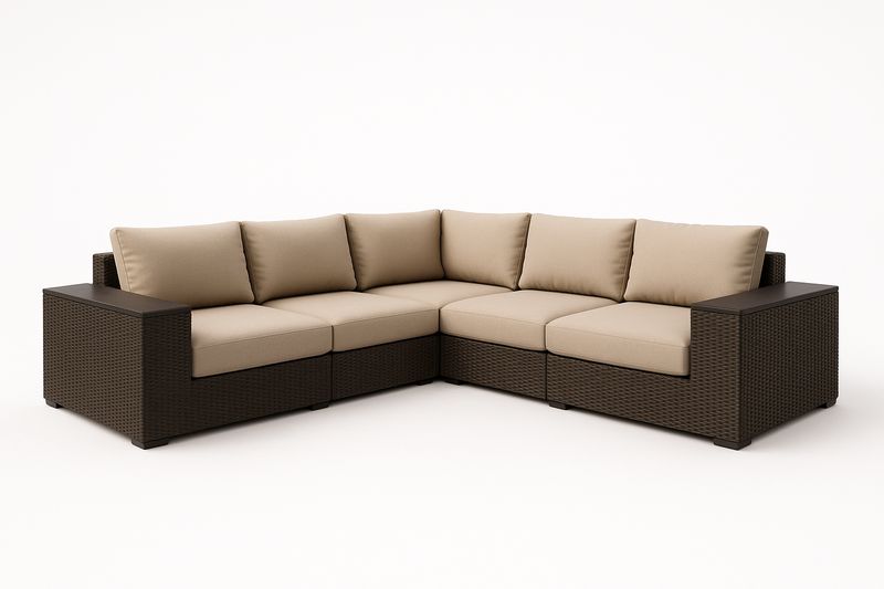 Modulares Rattan Gartensofa Set L-Form 5-Sitzer Polyrattan Beige Kissen