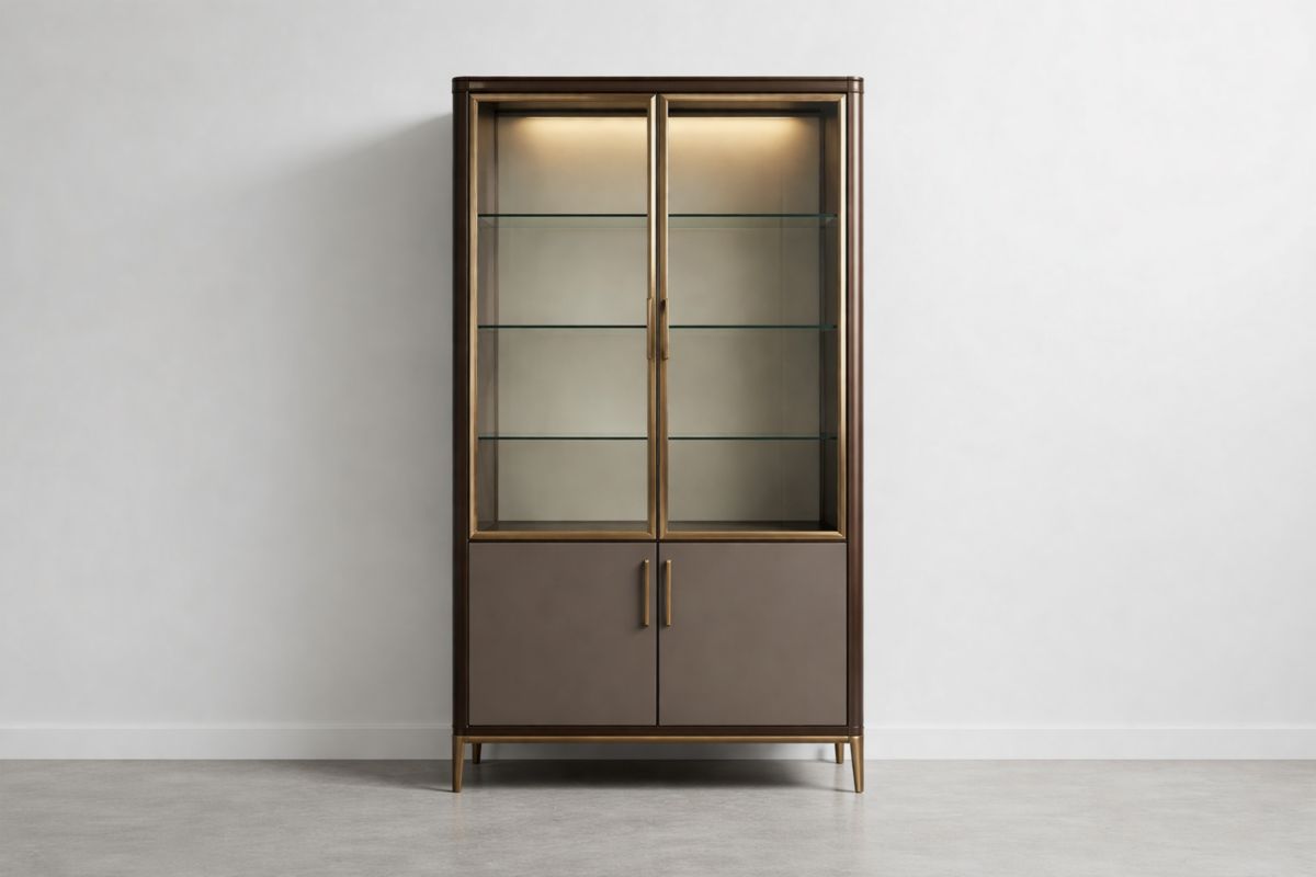 Vitrine aus Metall und Glas mit LED-Beleuchtung