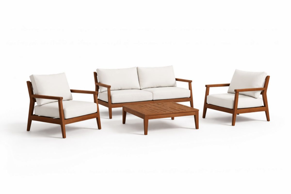 Gartenset Holz 4-teilig mit Polyester Kissen Weiß