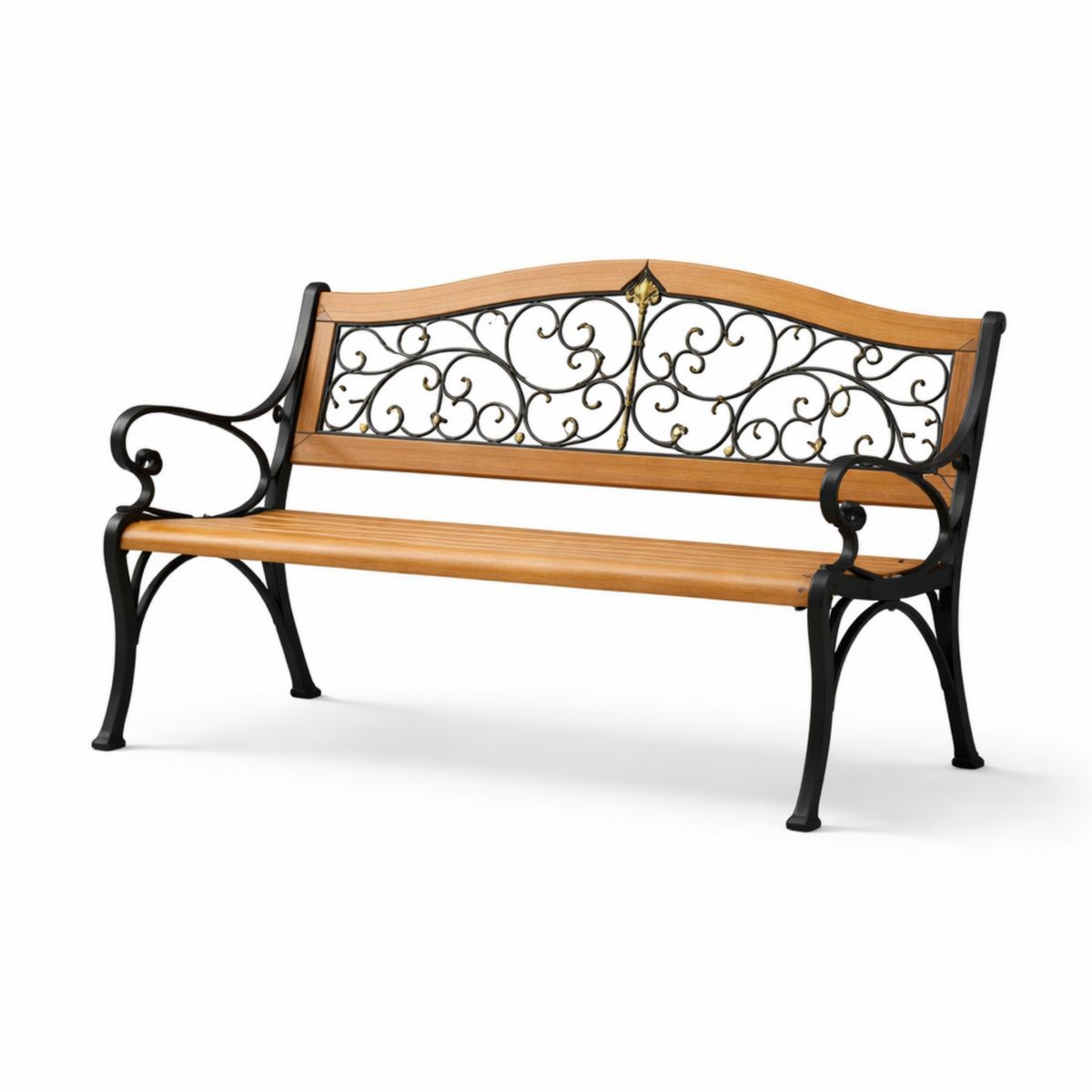 Gartenbank, Schmiedeeisen und Holz, Schwarz/Braun, 130 cm