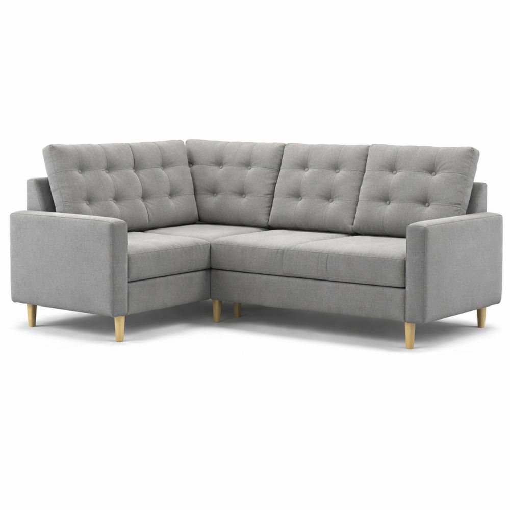 Ecksofa mit Schlaffunktion und Stauraum, linksseitige Ottomane, Grau