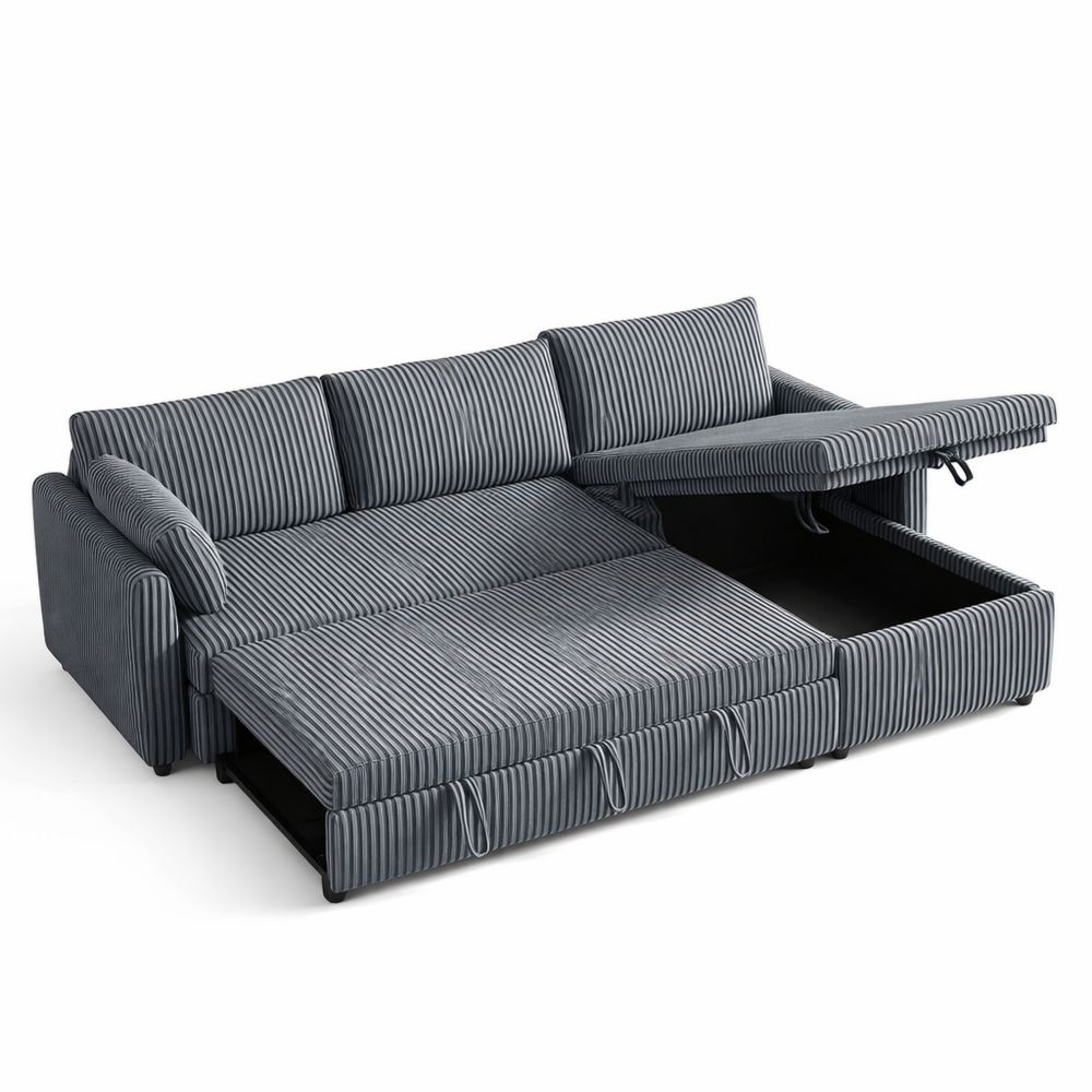 Ecksofa mit Bettfunktion und Stauraum, reversibel, L-Form, Grau