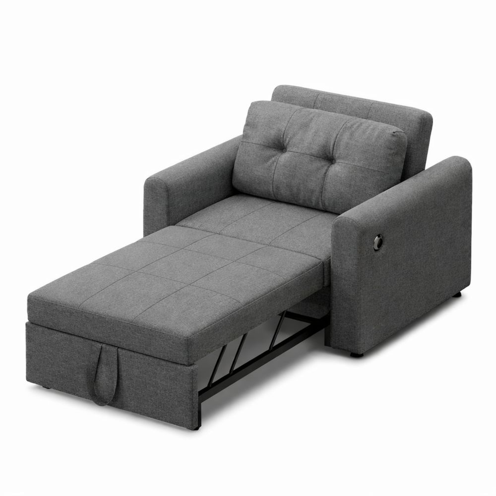 Mehrzweck-Sesselbett mit Verstellbarer Rückenlehne und USB-Anschluss, Schlafsofa für Wohnzimmer, Grau