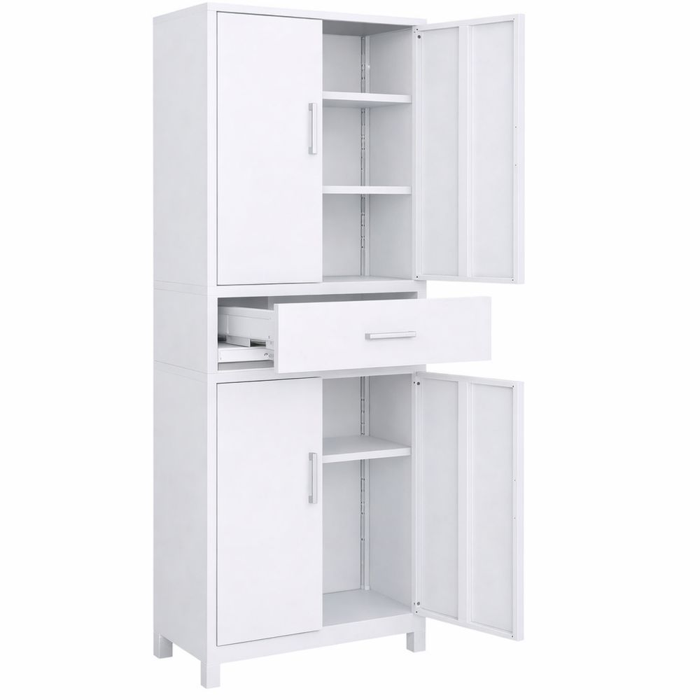 Metallschrank mit Verstellbaren Einlegeböden und Schublade, Weiß