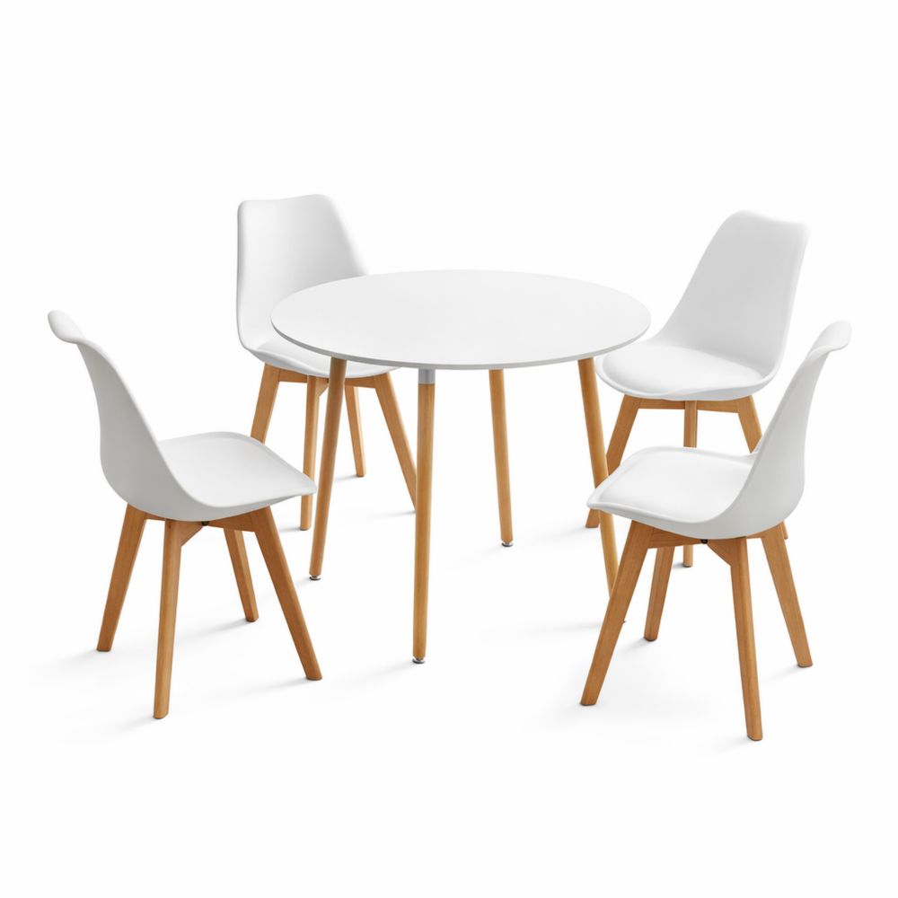 Moderner Runder Esstisch mit Stühlen, 90cm Küchentisch-Set