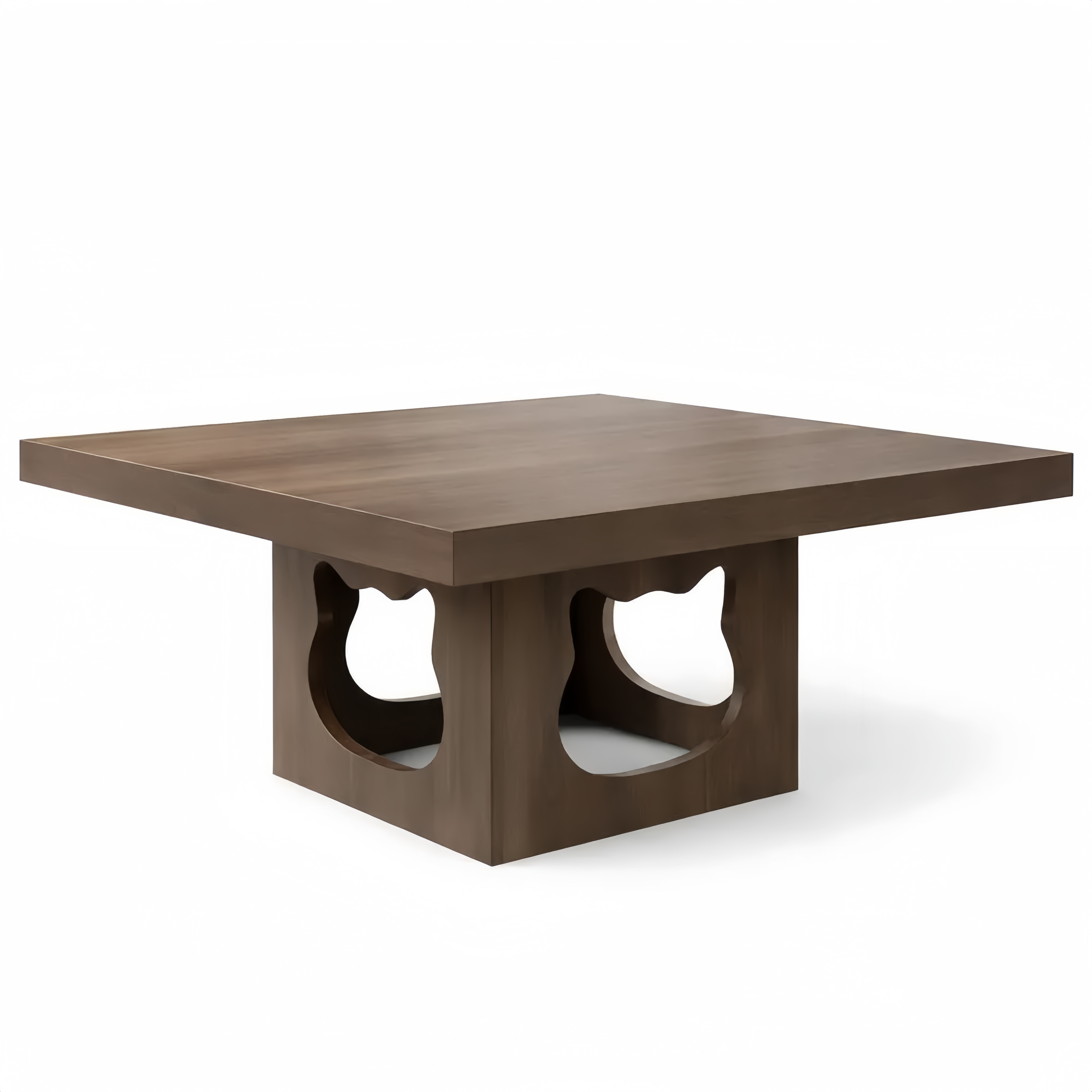 Rustikaler Couchtisch mit Katzenhaus und Kissen, Eiche 90 cm