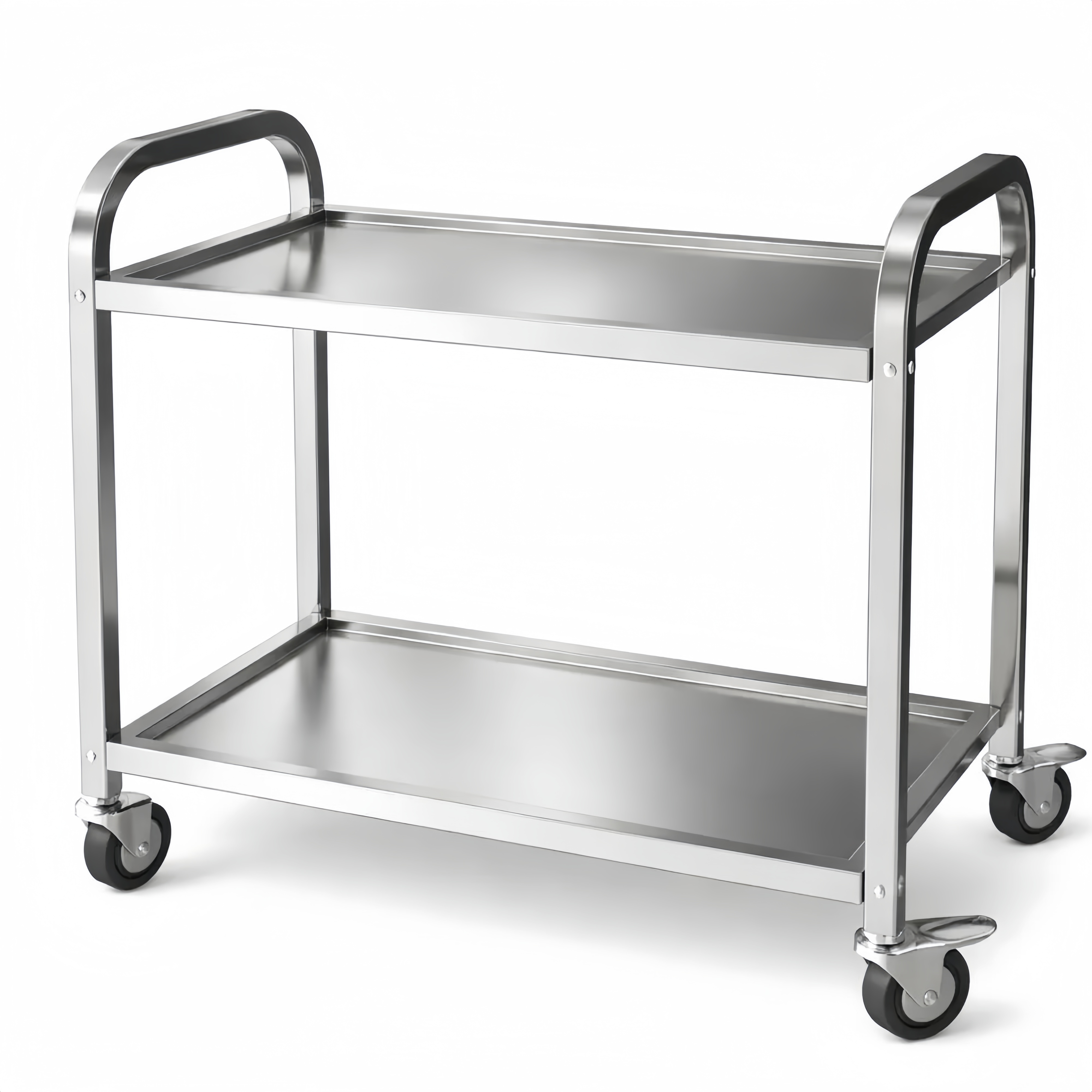Edelstahl-Servierwagen mit 2 Böden und Bremsrollen für Küche und Hotel