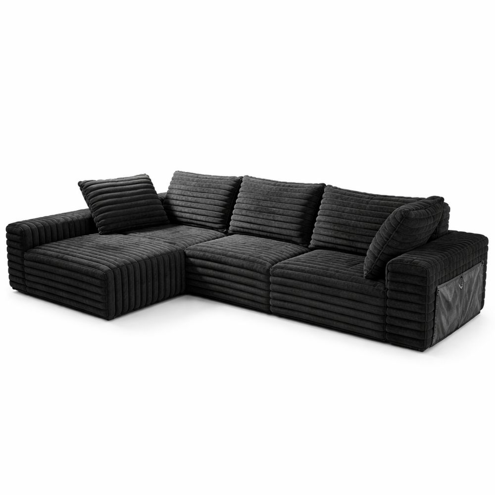 Modulares Ecksofa mit Schlaffunktion und USB-Anschluss, 290 cm, Schwarz