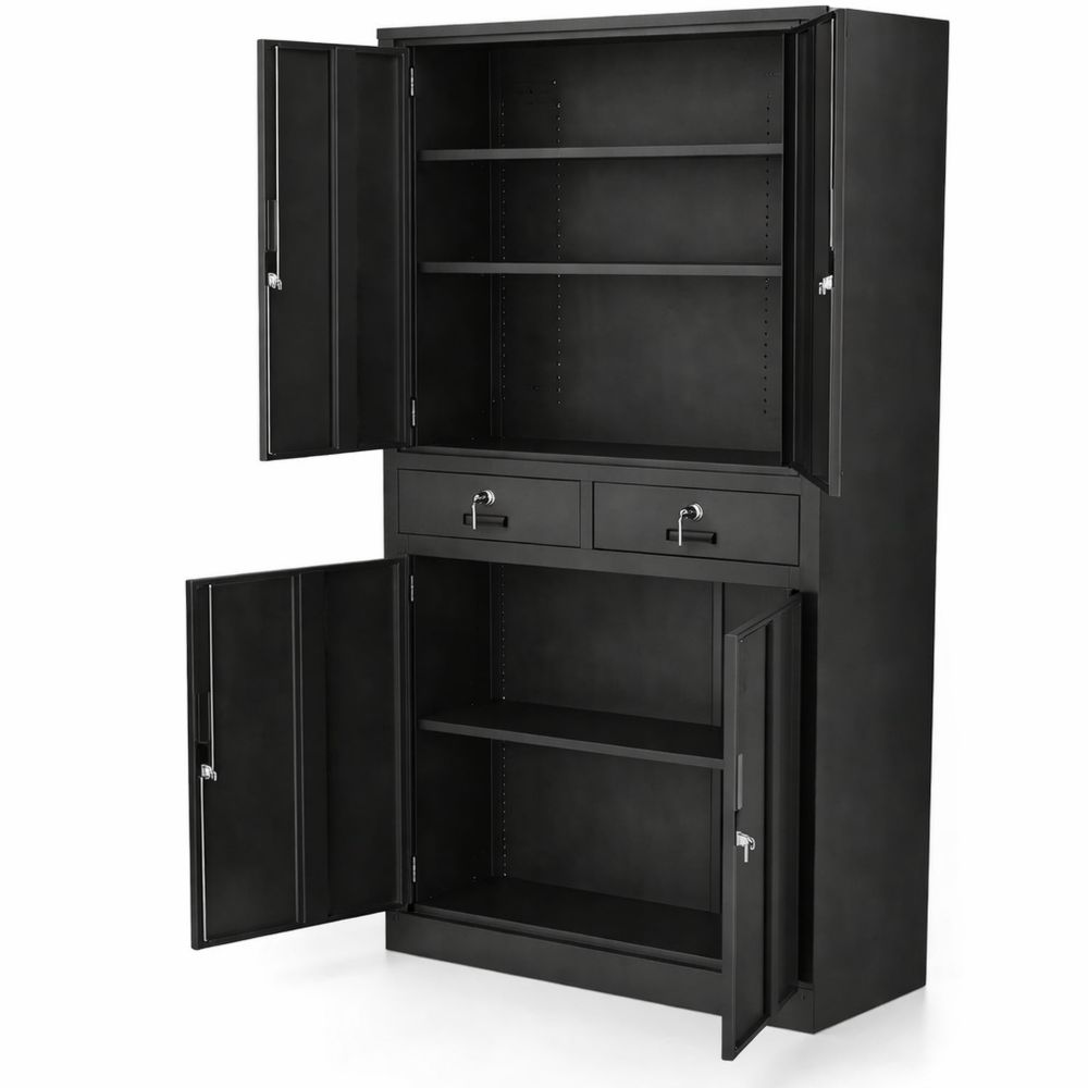 Stahlschrank mit abschließbaren Türen und Schubladen, vielseitig einsetzbar, 180x80x40cm, schwarz