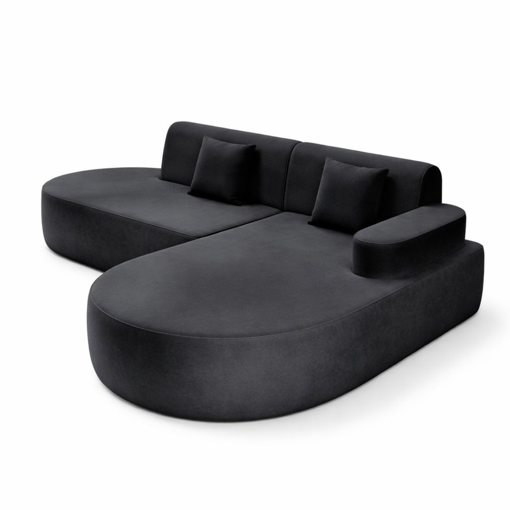 Ecksofa ohne Montage, L-Form Sofa für Wohnzimmer, Schwarz mit rechter Armlehne