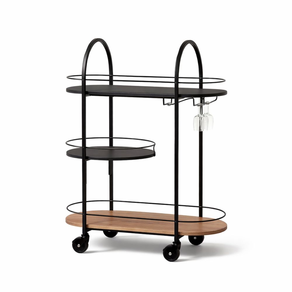 Ovaler Servierwagen mit 3 Ebenen und Schlossrollen