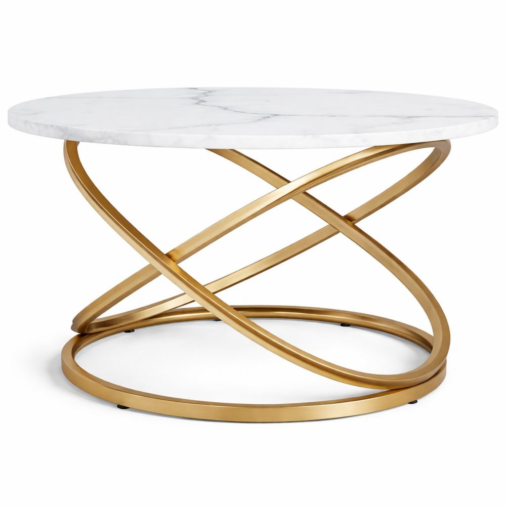 Moderner Couchtisch in Weiß und Gold mit großer Ablagefläche