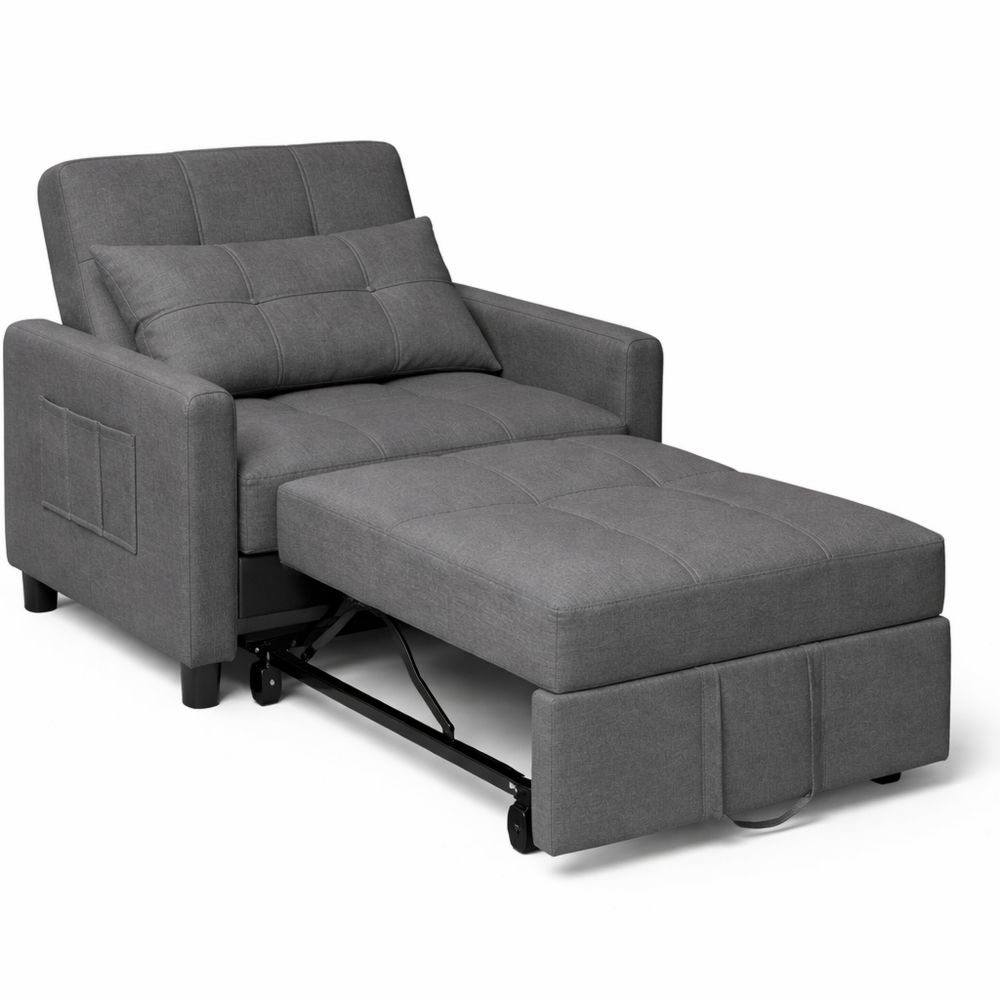 Verstellbarer Schlafsessel mit Bettfunktion und Seitentasche, ideal für kleine Räume, Dunkelgrau