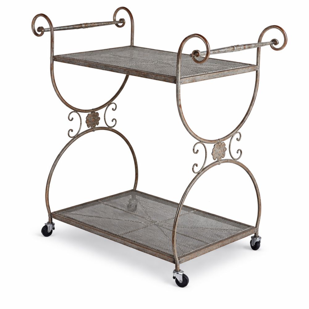 Nostalgischer Teewagen mit Rändern, 2-stufig, Eisen, Antik-Stil