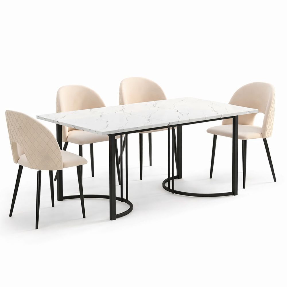 Rechteckiger Esstisch mit Marmormuster, 140x80cm, für 4-6 Personen, verstellbare Metallbeine, ideal für verschiedene Räume