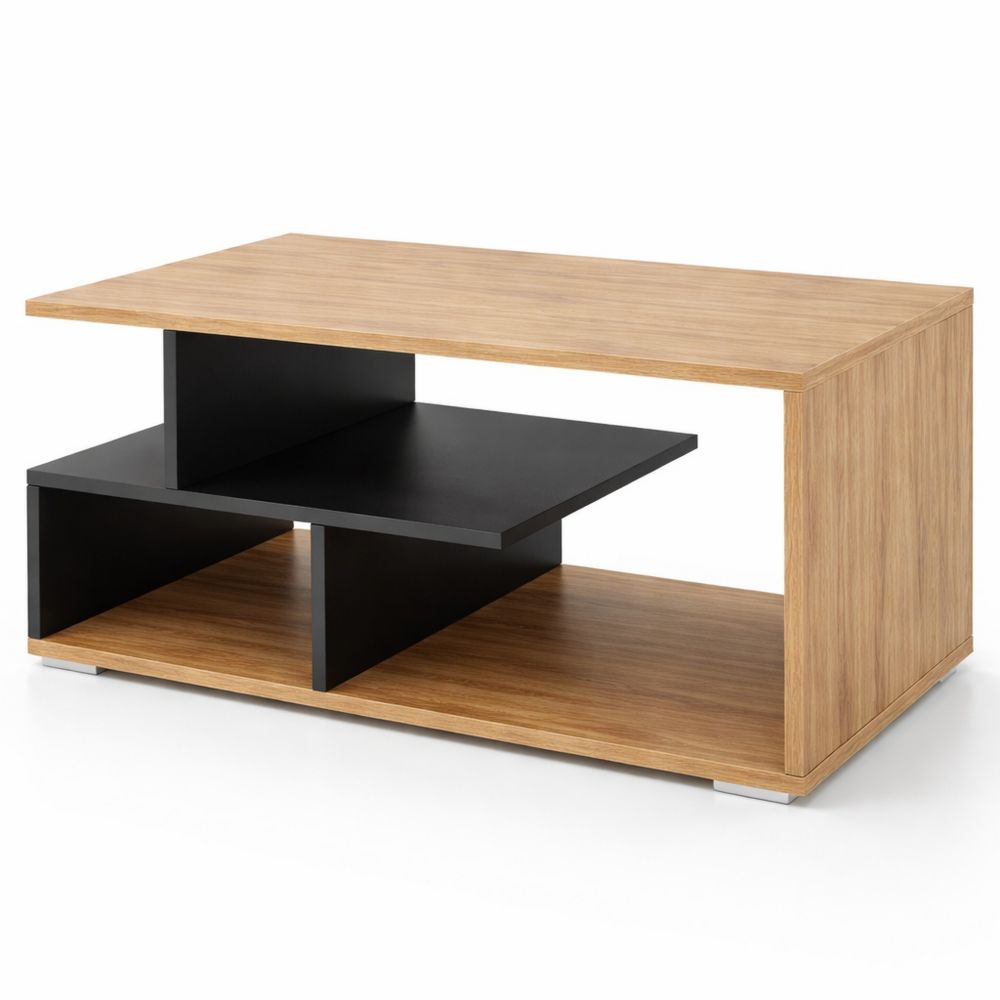 Moderner Couchtisch mit Stauraum und Ablagefach, Eiche Optik, 90 x 50 x 49 cm