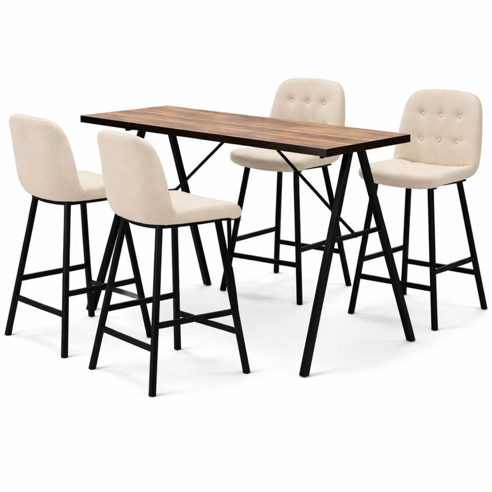 Moderner Bartisch mit Hockern, Essgruppe für Küche & Esszimmer, Beige