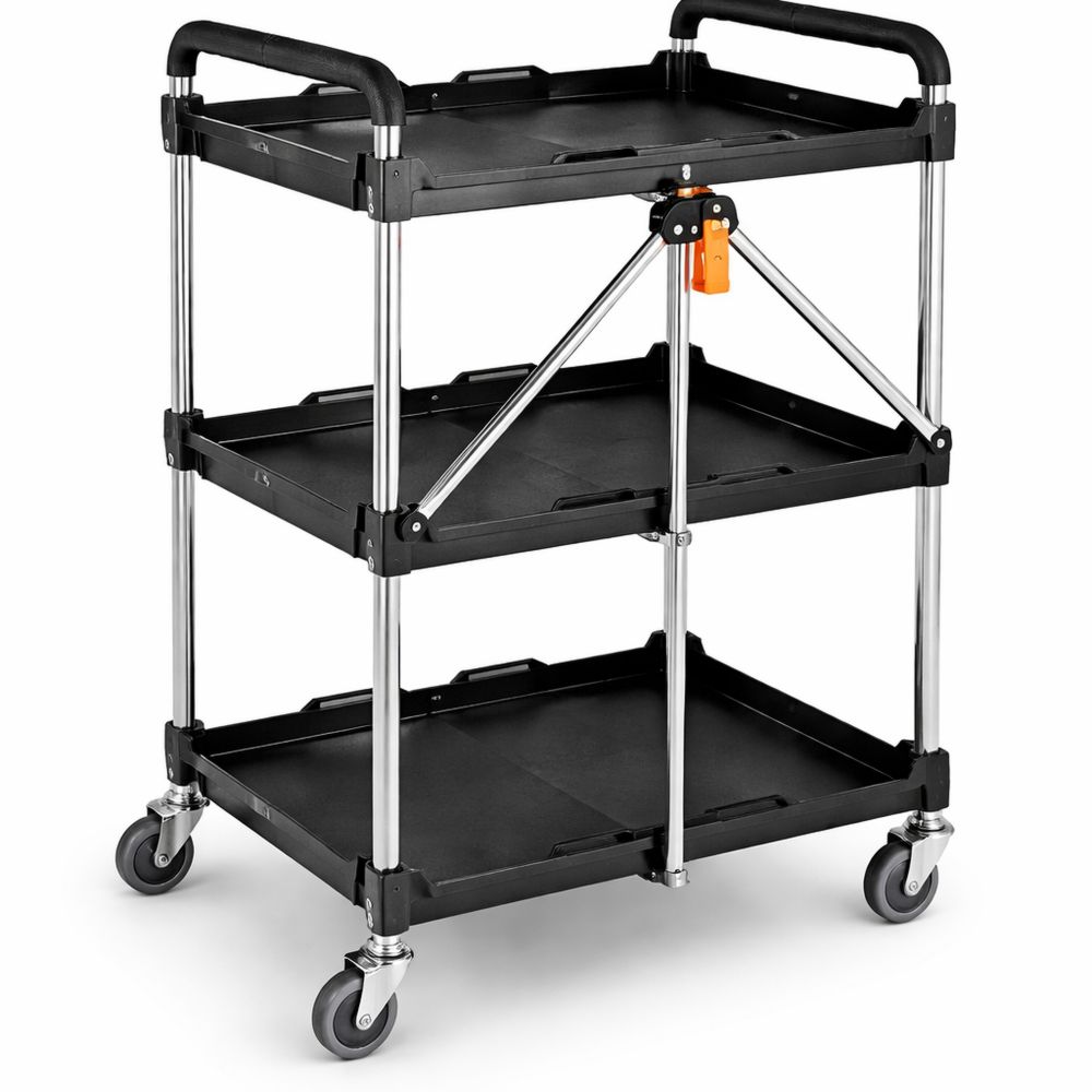 Faltbarer Servierwagen mit gebremsten Rollen, 65kg Tragkraft, rostfrei