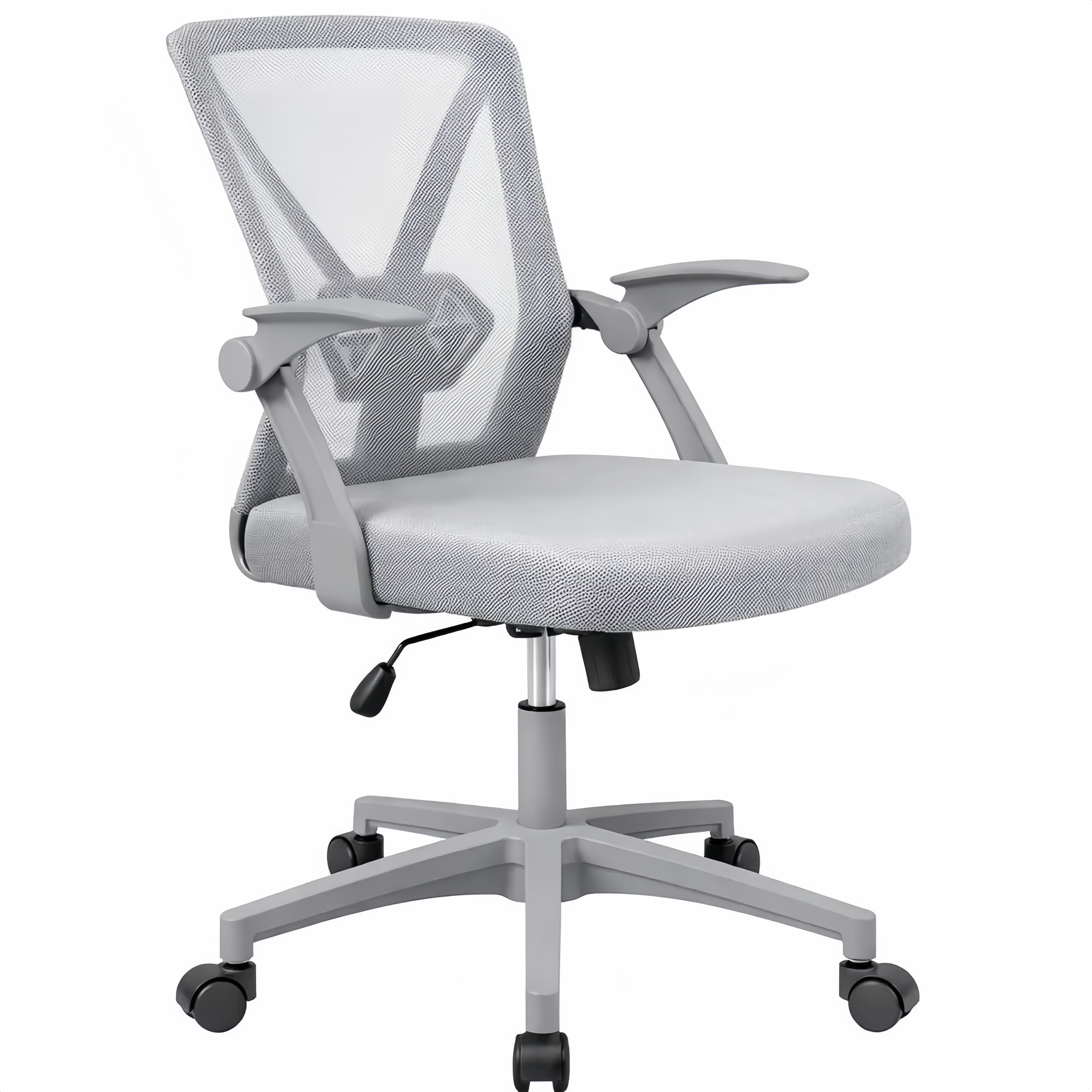 Ergonomischer Drehstuhl mit klappbaren Armlehnen und Wippfunktion, höhenverstellbar, Grau