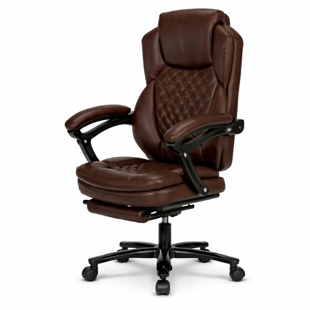 Ergonomischer Bürostuhl mit klappbaren Armlehnen und hoher Rückenlehne, belastbar bis 180 kg, Braun