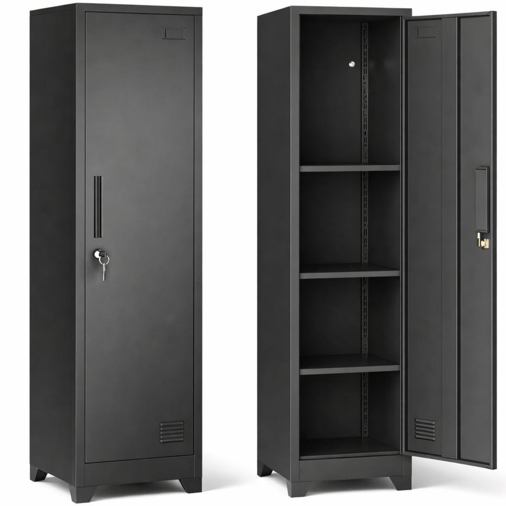 Abschließbarer Stahlschrank mit Kleiderstange für Büro und Zuhause, Schwarz, 150x38x38 cm