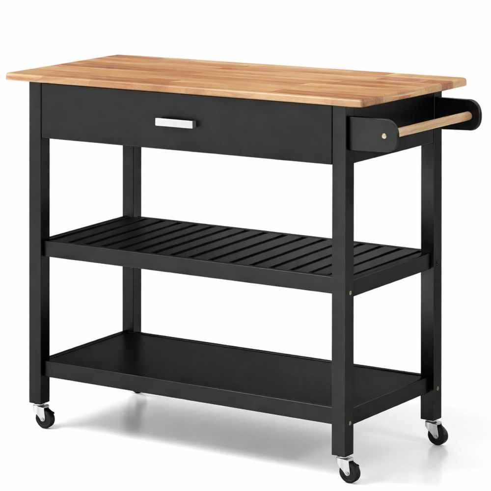 Mobiler Küchenwagen mit Arbeitsplatte und Ablagen, schwarz
