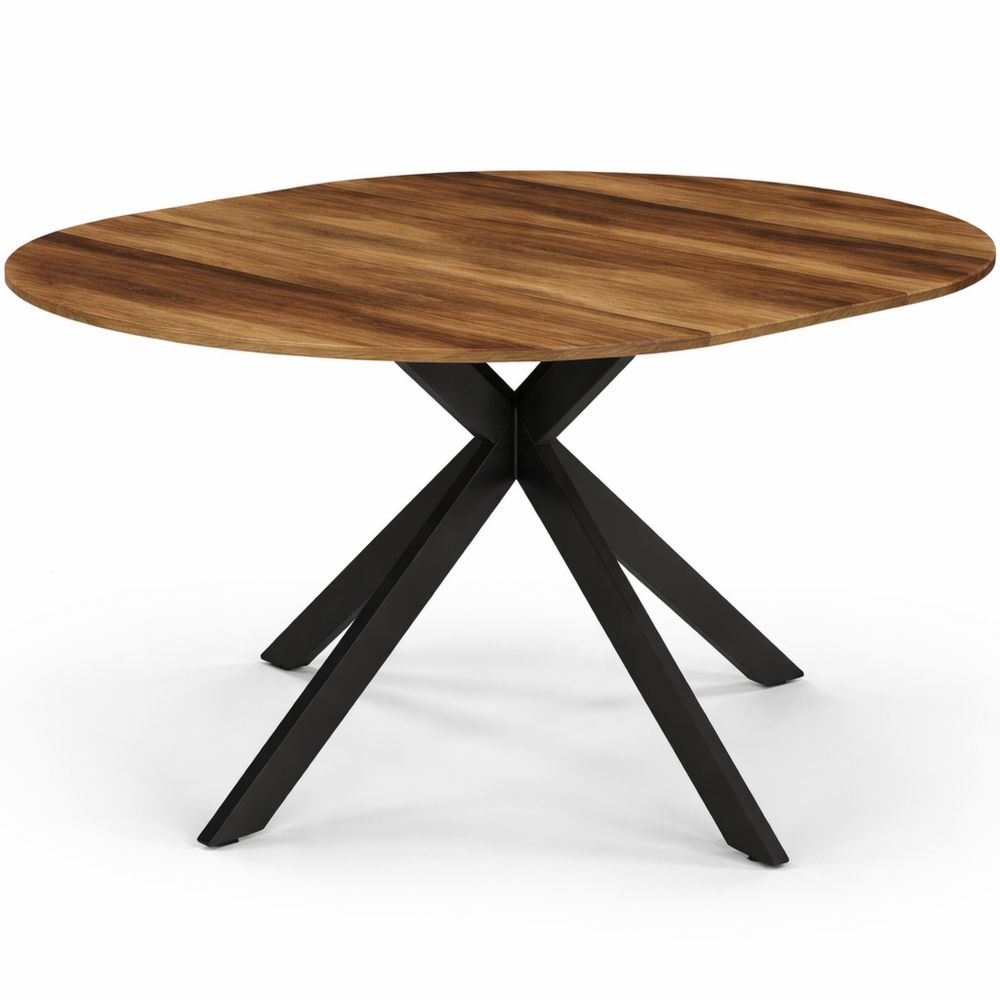 Runder Ausziehbarer Esstisch für 4-8 Personen mit schwarzem Spinnenbein und dunkler Holzplatte 110-150 cm