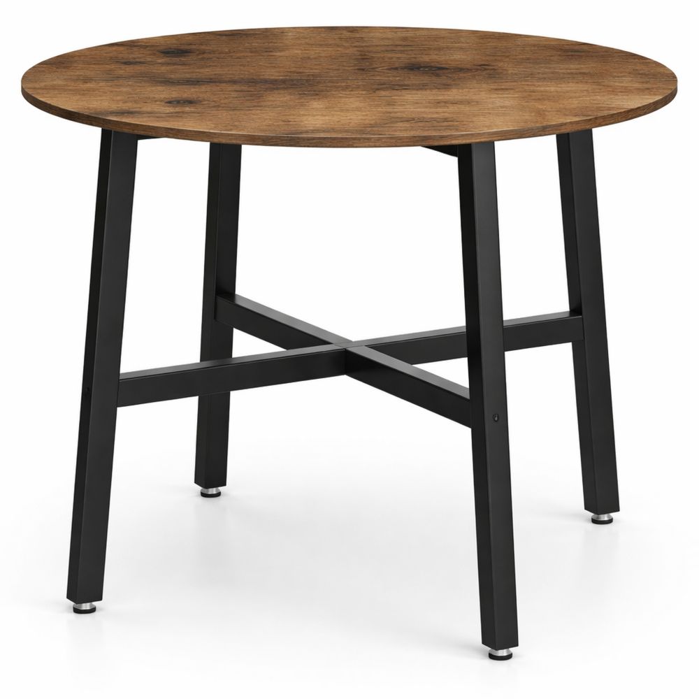 Runder Esstisch für Wohnzimmer und Büro, 80 cm Durchmesser, Industriedesign, vintagebraun