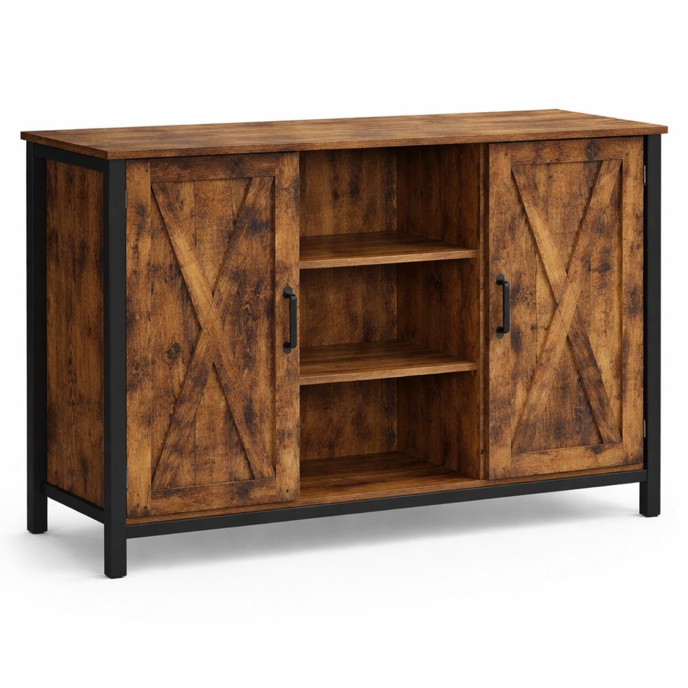 Industrielles Sideboard mit Regalfächern und Türen, 100 x 35 x 70 cm, vintagebraun-schwarz