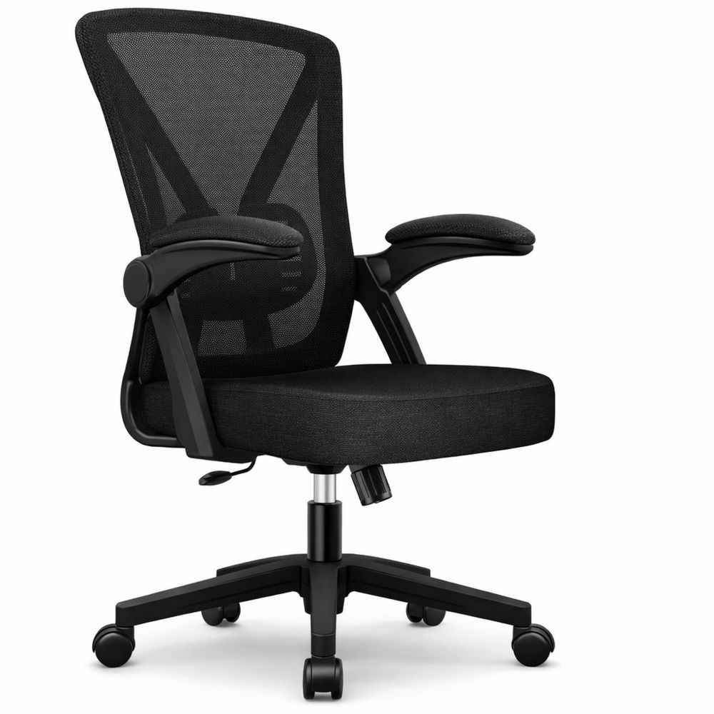 Ergonomischer Bürostuhl mit Wippfunktion und klappbaren Armlehnen, atmungsaktives Netz, höhenverstellbar, drehbar bis 150 kg