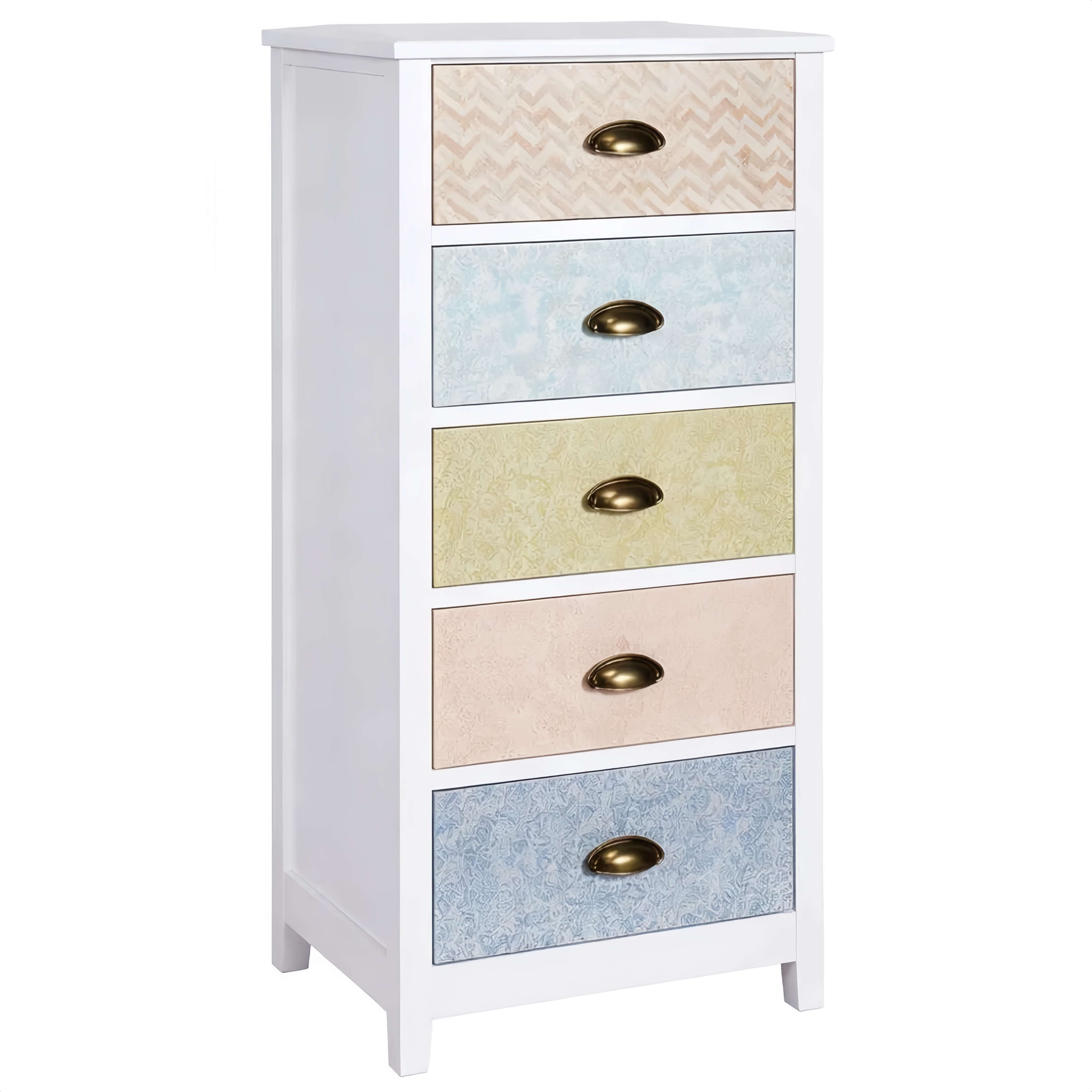 Moderner Aufbewahrungsschrank mit 5 Schubladen für Wohnzimmer und Schlafzimmer, Holzgestell, Bunt, 46x34x97,5 cm