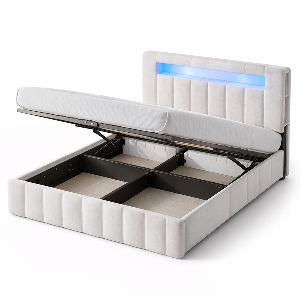 Hydraulisches Polsterbett 140x200 mit Stauraum und LED-Leuchte