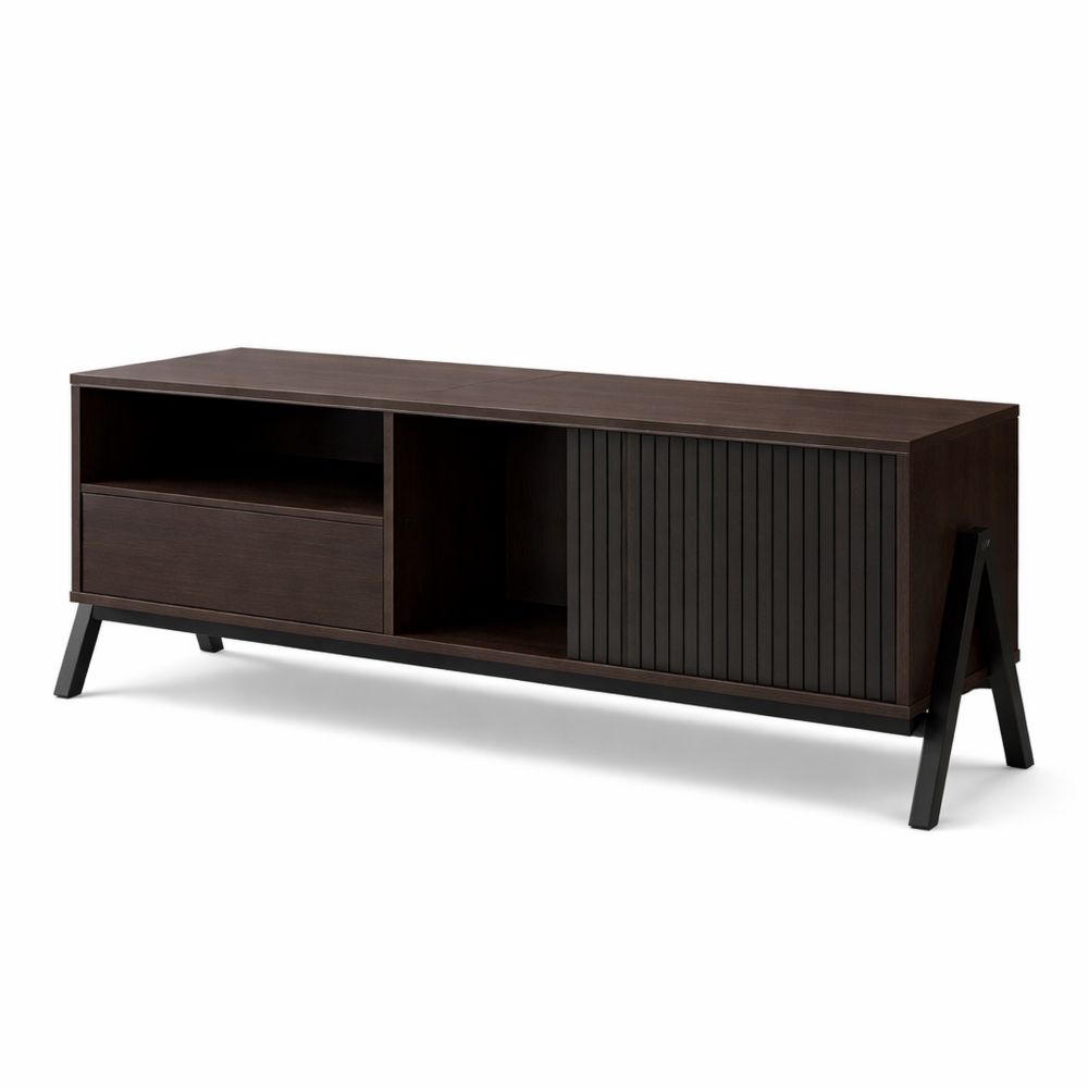 TV-Rack mit Schiebetür und Staufächern, Walnuss-Optik, 49x120x40cm