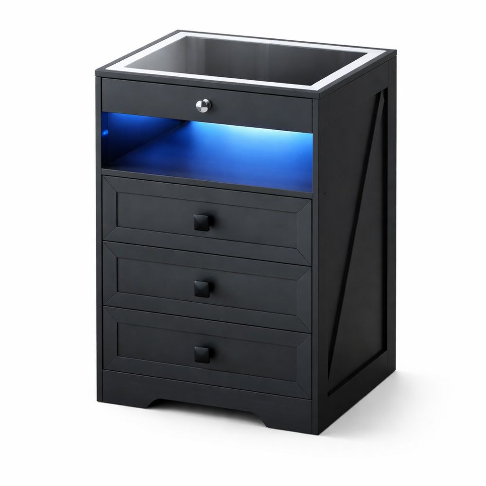 Moderner Nachttisch mit Schubladen und LED-Beleuchtung